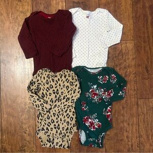 4 pack long sleeve mix print Carter’s bodysuits girls 18 months